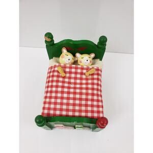 Enesco Christmas Traditions Mice Sleeping Holding Hands in Bed-Plays Music